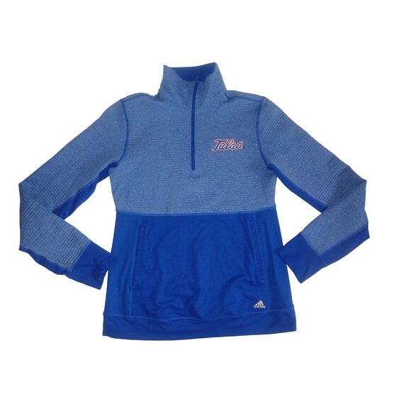 Adidas Tulsa‎ Women's Climalite 1/4 Zip Pullover sweatshirt Blue & Grey Size S - Picture 1 of 6